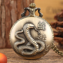 Load image into Gallery viewer, Unique Bronze Chinese Zodiac Quartz Pocket Watches Necklace Chain Pendant Fob Watch Steampunk Clock Gift For Birthday Christmas