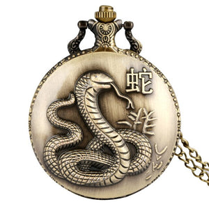 Unique Bronze Chinese Zodiac Quartz Pocket Watches Necklace Chain Pendant Fob Watch Steampunk Clock Gift For Birthday Christmas