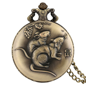 Unique Bronze Chinese Zodiac Quartz Pocket Watches Necklace Chain Pendant Fob Watch Steampunk Clock Gift For Birthday Christmas