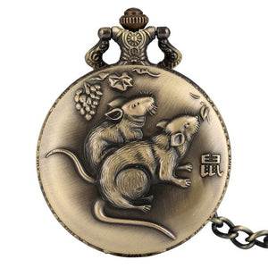 Unique Bronze Chinese Zodiac Quartz Pocket Watches Necklace Chain Pendant Fob Watch Steampunk Clock Gift For Birthday Christmas