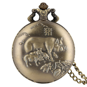 Unique Bronze Chinese Zodiac Quartz Pocket Watches Necklace Chain Pendant Fob Watch Steampunk Clock Gift For Birthday Christmas