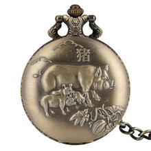 Load image into Gallery viewer, Unique Bronze Chinese Zodiac Quartz Pocket Watches Necklace Chain Pendant Fob Watch Steampunk Clock Gift For Birthday Christmas